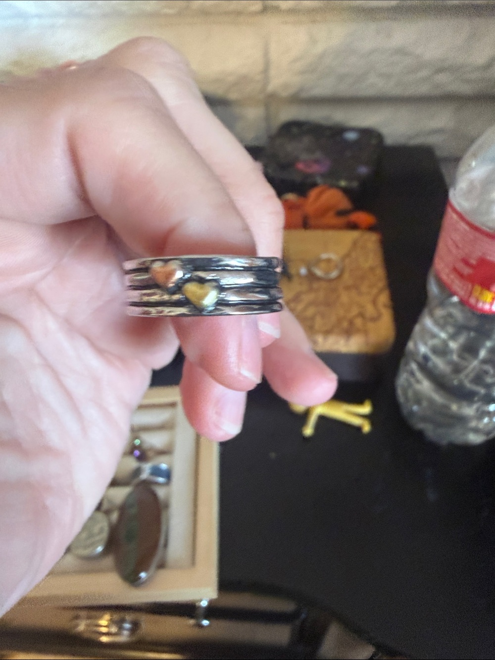 Stacked Heart Ring in Silver with Gold Accents - Women's Jewelry